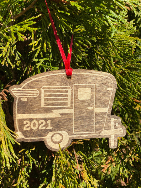 Vintage Camper Personalized Wood Engraved Ornament
