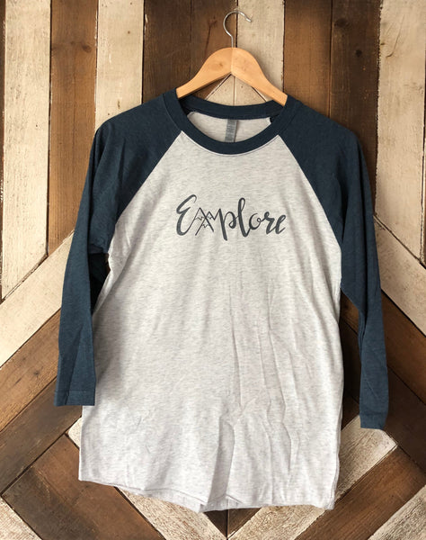 Explore T-Shirt for Women Idaho Nature Mountains Camping Outdoors Screen Print Shirt Handprinted 3/4 Sleeve Baseball Shirt Idaho Idafornian