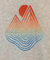 Mountain Lake Sunset Geometric Screen Print 3/4 Sleeve Raglan Baseball T-Shirt