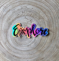 Explore Idaho Nature Mountain Holographic Die Cut Sticker 3" x 1.3"