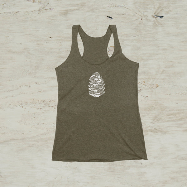 Pinecone Outdoor Mountain Screen Print Racerback Tank Top