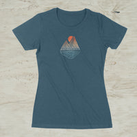 Mountain Lake Sunset Geometric Graphic Crew Neck T-Shirt