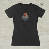 Mountain Lake Sunset Geometric Graphic Crew Neck T-Shirt