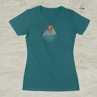 Mountain Lake Sunset Geometric Graphic Crew Neck T-Shirt