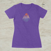 Mountain Lake Sunset Geometric Graphic Crew Neck T-Shirt