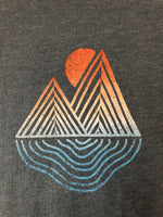 Mountain Lake Sunset Geometric Graphic Crew Neck T-Shirt