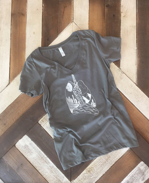 CLEARANCE Lungs Nature Mountains Outdoors V-Neck T-Shirt
