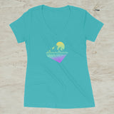 Geometric Mountain Nature Outdoor Graphic Screen Print V-Neck T-Shirt