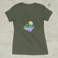 Geometric Mountain Nature Outdoor Graphic Screen Print V-Neck T-Shirt