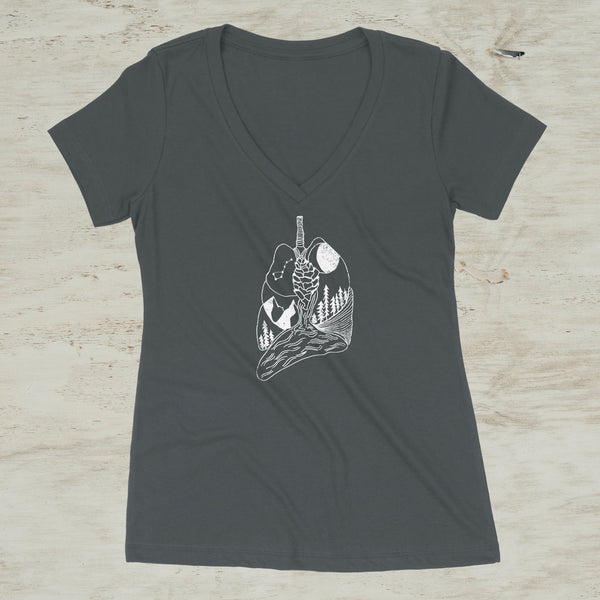 Lungs Nature Mountains Outdoors V-Neck T-Shirt