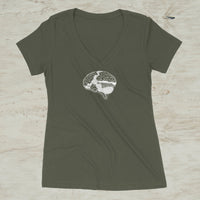 Brain Mountain Nature Outdoor Graphic Screen Print V-Neck T-Shirt