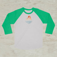 Mountain Lake Sunset Geometric Screen Print 3/4 Sleeve Raglan Baseball T-Shirt