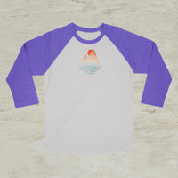 Mountain Lake Sunset Geometric Screen Print 3/4 Sleeve Raglan Baseball T-Shirt