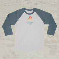 Mountain Lake Sunset Geometric Screen Print 3/4 Sleeve Raglan Baseball T-Shirt