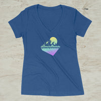 Geometric Mountain Nature Outdoor Graphic Screen Print V-Neck T-Shirt