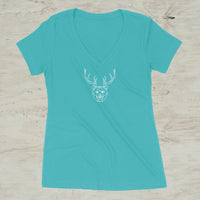 Beer Bear Deer Screen Print Graphic V-Neck T-Shirt