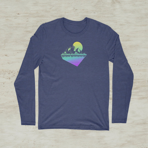 Geometric Mountain Nature Outdoor Graphic Screen Print Long Sleeve T-Shirt