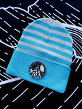 Night In The Mountains Striped Knit Beanie With Leatherette Patch