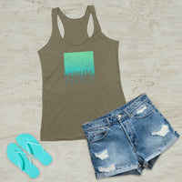 Northern Lights Mountain Tree Silhouette Graphic Screen Print Tri-Blend Tank