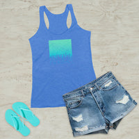 Northern Lights Mountain Tree Silhouette Graphic Screen Print Tri-Blend Tank