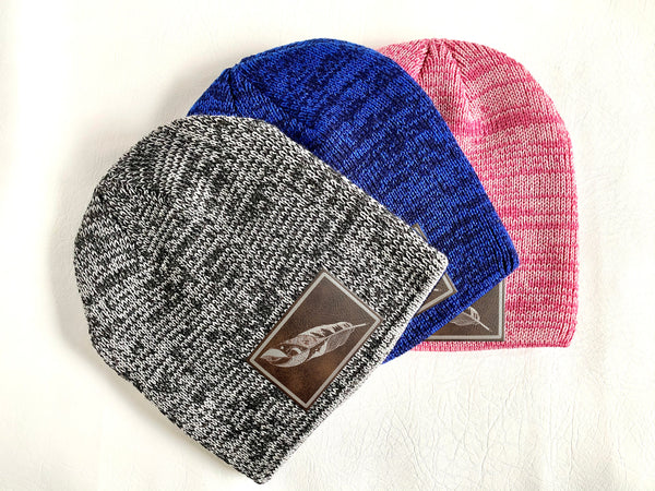 Feather 8" Marled Knit Beanie With Leatherette Patch