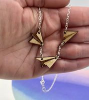 Paper Planes Flying 17" Wood and Sterling Silver Necklace