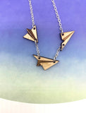 Paper Planes Flying 17" Wood and Sterling Silver Necklace
